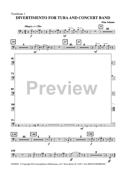Divertimento for Tuba and Concert Band - Trombone 1