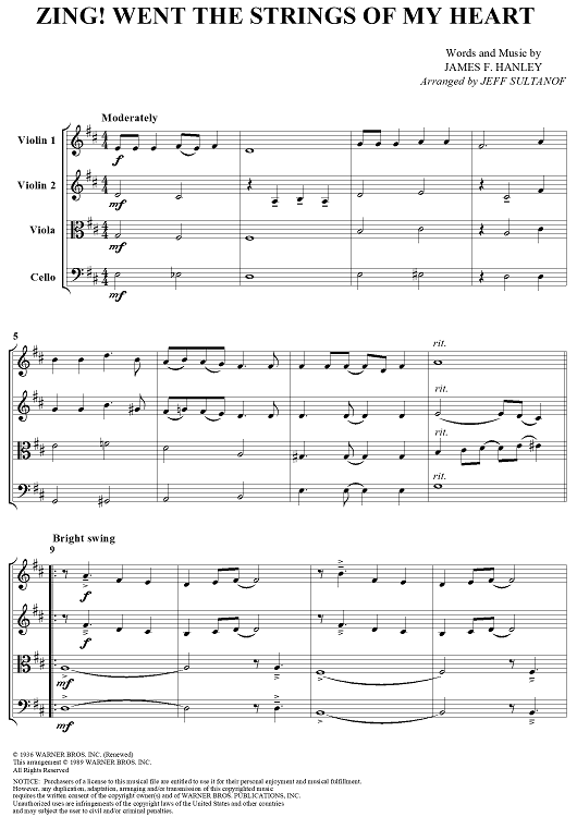 Zing! Went the Strings of My Heart - Score