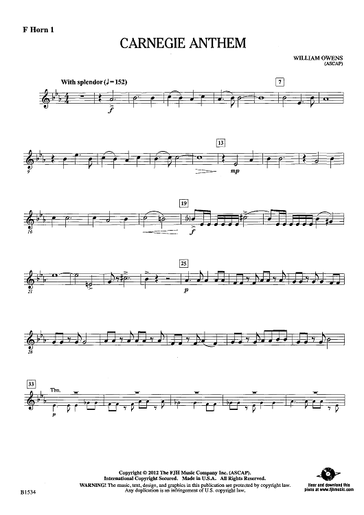 Carnegie Anthem - F Horn 1