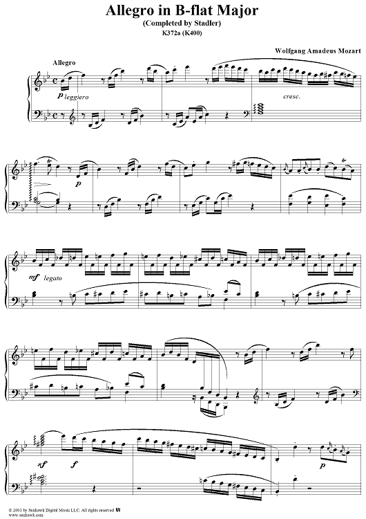 Erster Satz einer Sonate, K372a (K400)