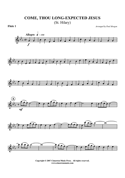 Come, Thou Long-Expected Jesus - Flute 1