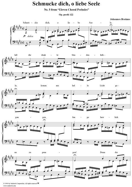 Schmücke dich, o liebe Seele - No. 5 from "Eleven Choral Preludes" Op. posth 122