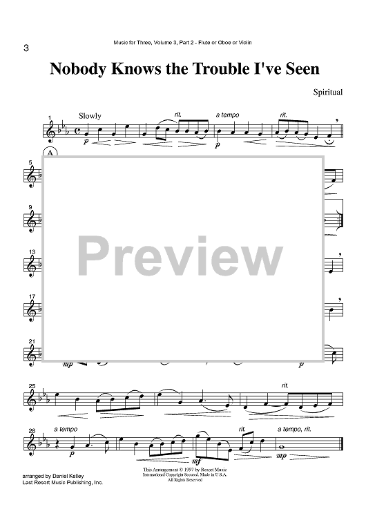 Nobody Knows the Trouble I've Seen - Part 2 Flute, Oboe or Violin