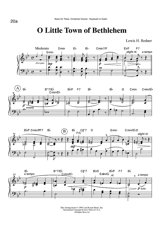 O Little Town of Bethlehem - Keyboard or Guitar