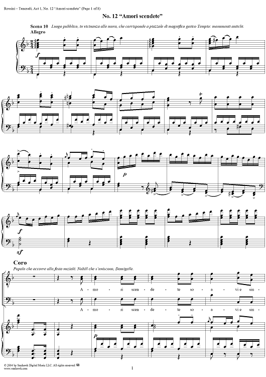 Amori scendete: No. 12 from "Tancredi", Act 1, Scene 10 - Score