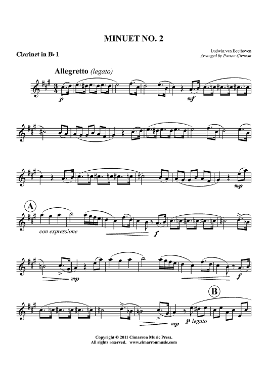Minuet No. 2 - Clarinet 1 in Bb