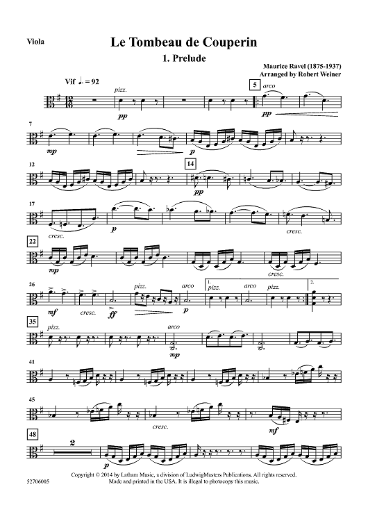 Le Tombeau de Couperin for Oboe and String Quartet - Viola