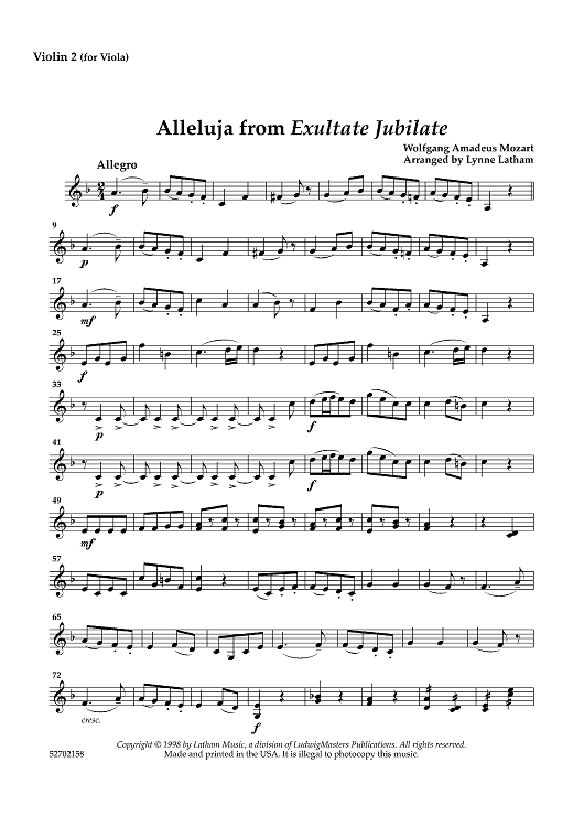 Allelujah from Exultate Jubilate - Violin 2 (for Viola)