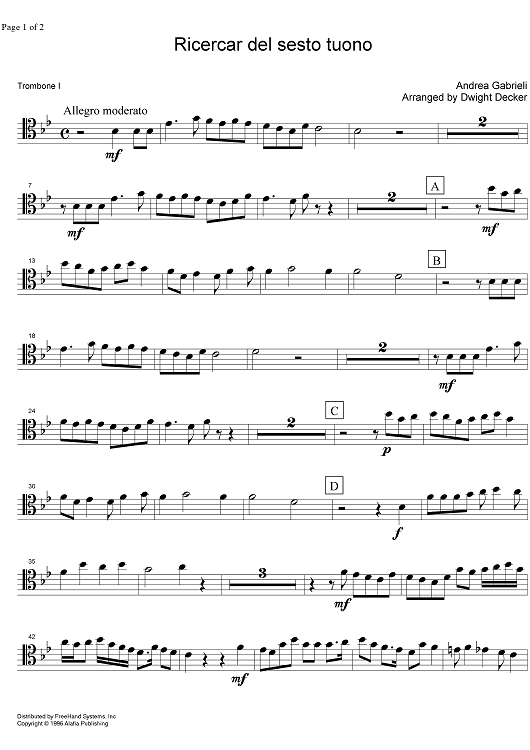 Ricercar del sesto tuono - Trombone 1