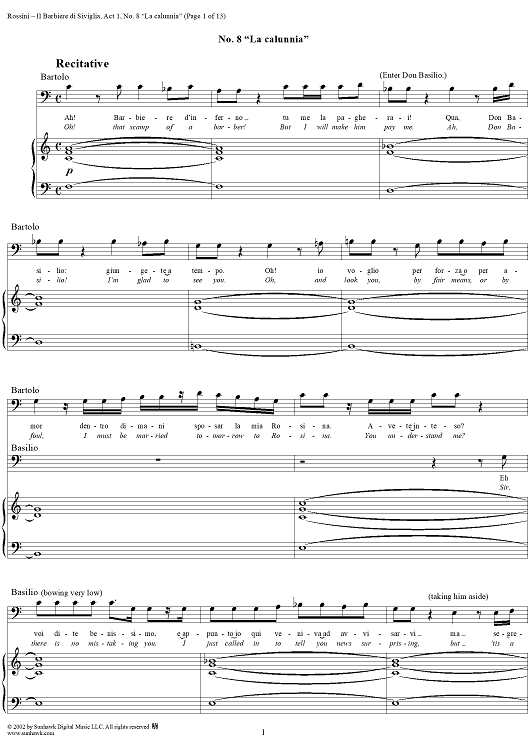 Recitative and Aria: La calunnia, No. 8 from "Il Barbiere di Siviglia"