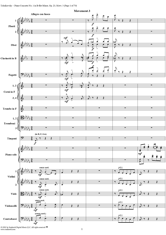 Concerto No. 1 for Piano and Orchestra in B-flat minor (B-dur). Movement III - Score