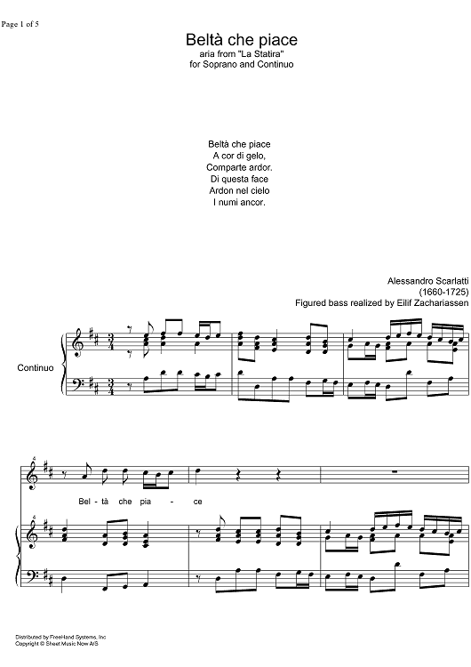 Beltà che piace - Score