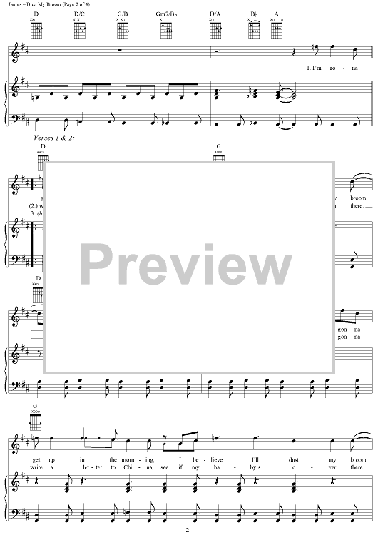 Dust My Broom" Sheet Music by ZZ Top for Piano/Vocal/Chords Sheet