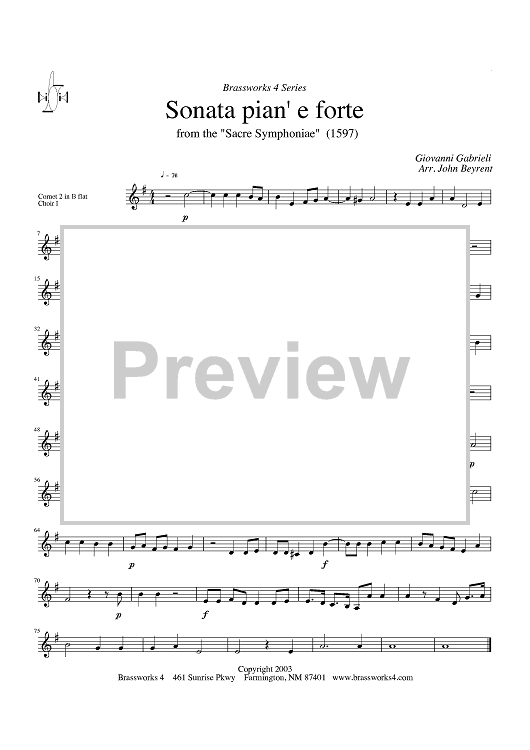 Sonata pian' e forte - from the "Sacre Symphoniae" (1597) - Cornet 2 in Bb Choir I
