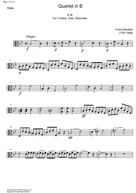 String Quartet No. 3 Bb Major D36 - Viola