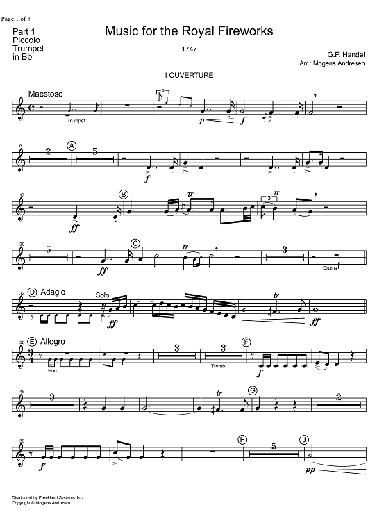 Music for the Royal Fireworks HWV 351 - Piccolo Trumpet in B-flat
