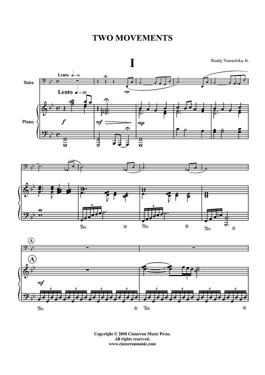 Two Movements for Solo Tuba - Piano Score