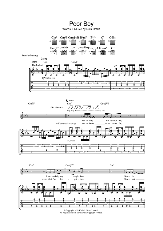Poor Boy" Sheet Music by Nick Drake for Guitar Tab - Sheet 