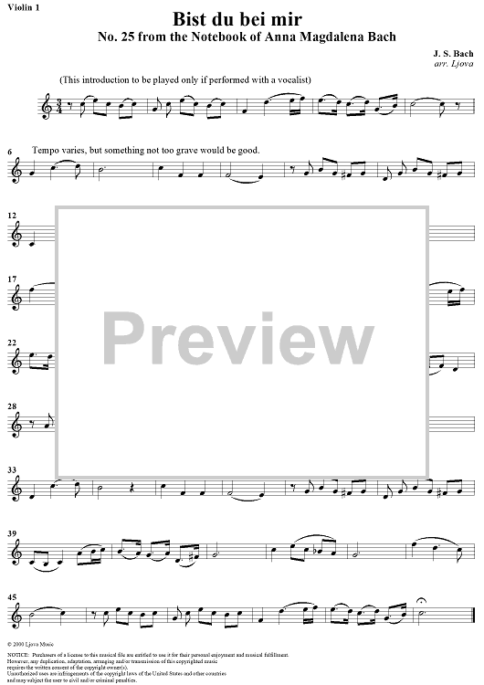 Bist du bei mir - Violin 1