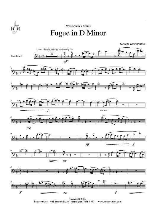 Fugue in D Minor - Trombone 1 (opt. F Horn)