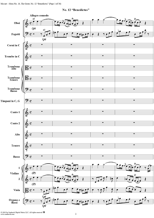 Mass No. 18 in C Minor, No. 12: Benedictus - Full Score