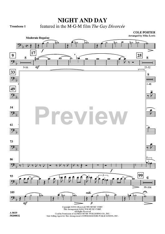 Night and Day - Featured in the M-G-M film The Gay Divorcée - Trombone 1