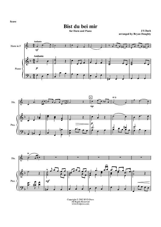 Bist du bei mir - Piano Score