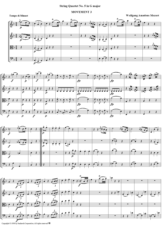 String Quartet No. 5, Movement 3 - Score