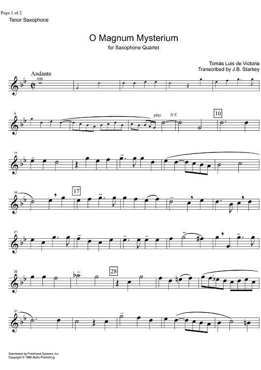 O Magnum Mysterium - B-flat Tenor Saxophone