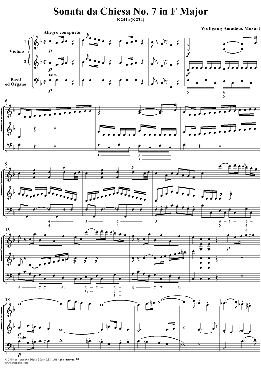 Sonata da Chiesa No. 7 in F Major, K241a (K224) - Full Score
