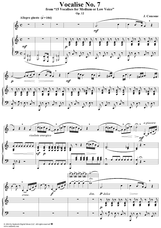 15 Vocalises for Medium or Low Voice, Op. 12: No. 7