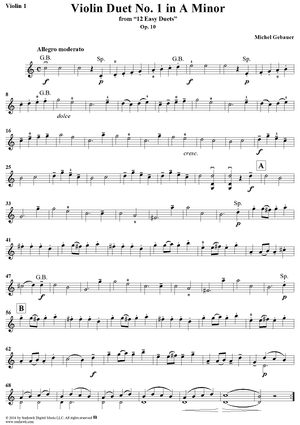Violin Duet No. 1 in A Minor from "Twelve Easy Duets", Op. 10 - Violin 1