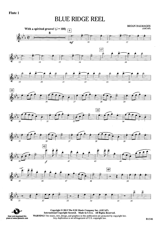 Blue Ridge Reel - Flute 1" Sheet Music for Concert Band - Sheet Music  Now