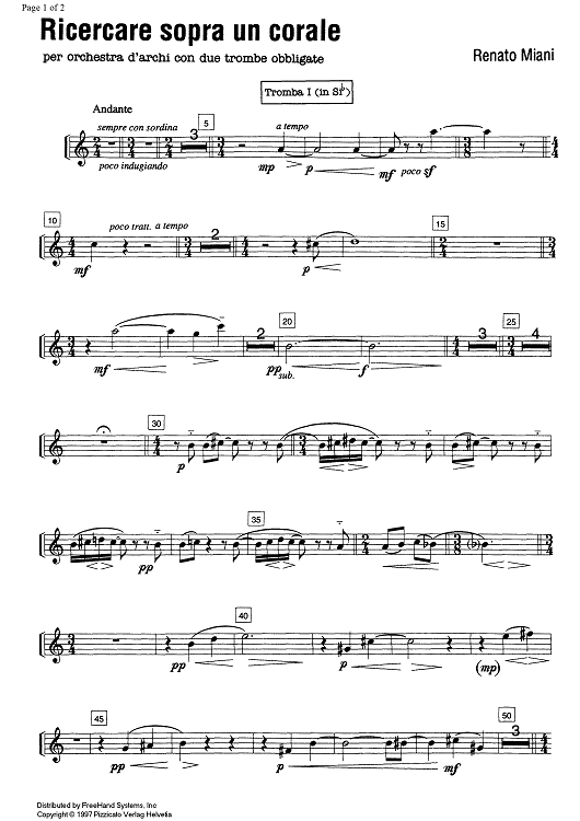 Ricercare sopra un corale - B-flat Trumpet 1