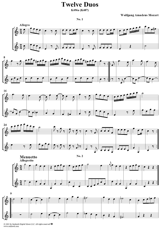 Twelve Duette, K496a (K487)