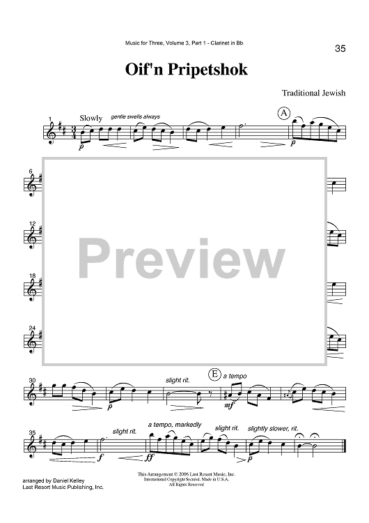 Oif'n Pripetshok - Part 1 Clarinet in Bb