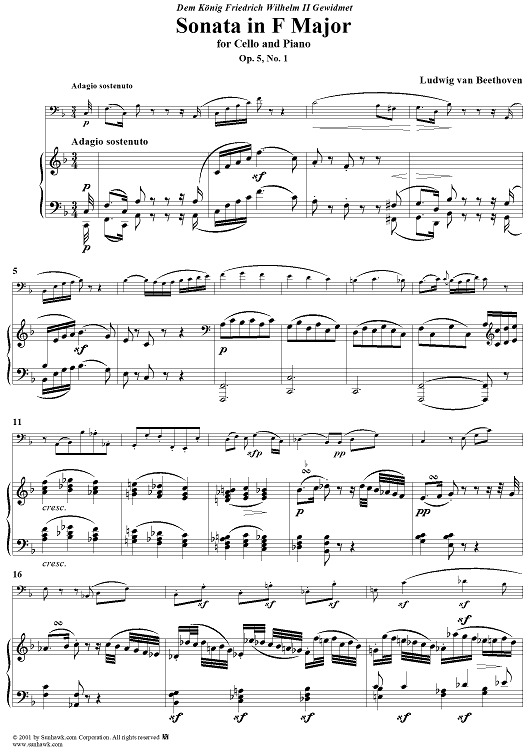 Cello Sonata No. 1 in F Major, Op. 5, No. 1 - Piano Score