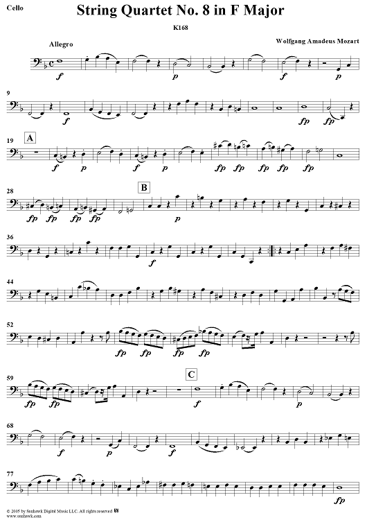String Quartet No. 8 in F Major, K168 - Cello