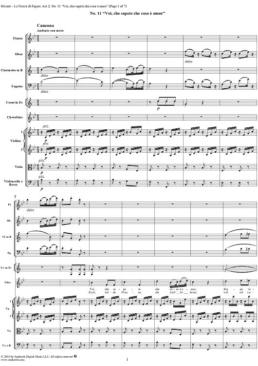 "Voi, che sapete che cosa è amor", No. 11 from "Le Nozze di Figaro", Act 2, K492 - Full Score
