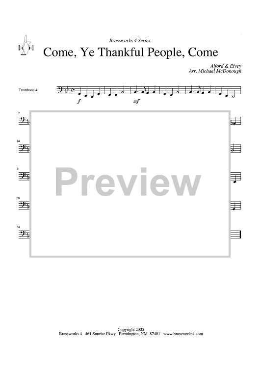 Come, Ye Thankful People, Come - Trombone 4