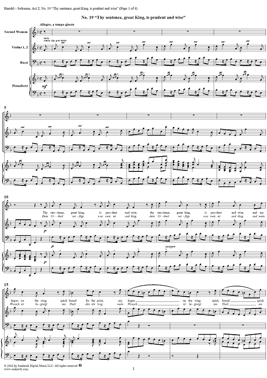 Thy sentence, great King, is prudent and wise, No. 19 from Oratorio "Solomon", Act 2 (HWV67)