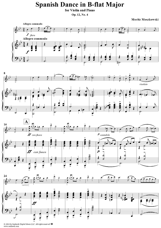 Spanish Dance in B-flat Major, Op. 12, No. 4 - Piano Score