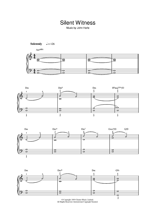 Silent Witness" Sheet Music by John Harle for Piano/Vocal/Chords