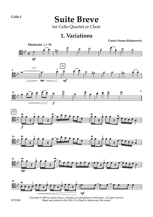 Suite Breve for Cello Quartet or Choir - Cello 1