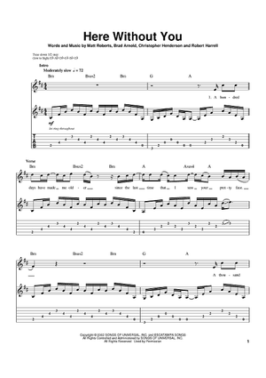 Here Without You Sheet Music by 3 Doors Down for Guitar Tab Sheet Music Now
