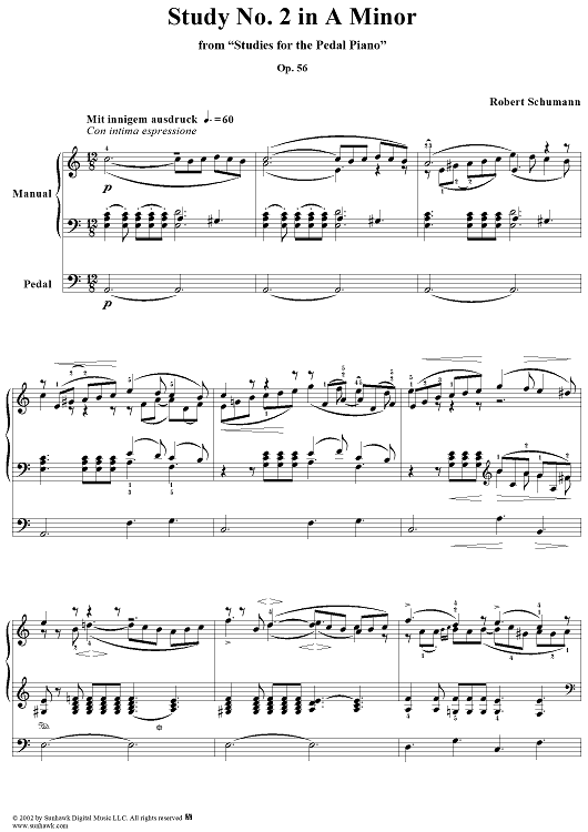 pdf 2 pedal Studies for the Pedal Piano: No. 2 in A Minor" Sheet Music for Piano Solo