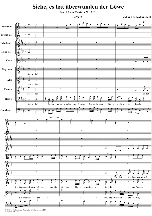 Siehe, es hat überwunden der Löwe - No. 1 from Cantata No. 219 - BWV219