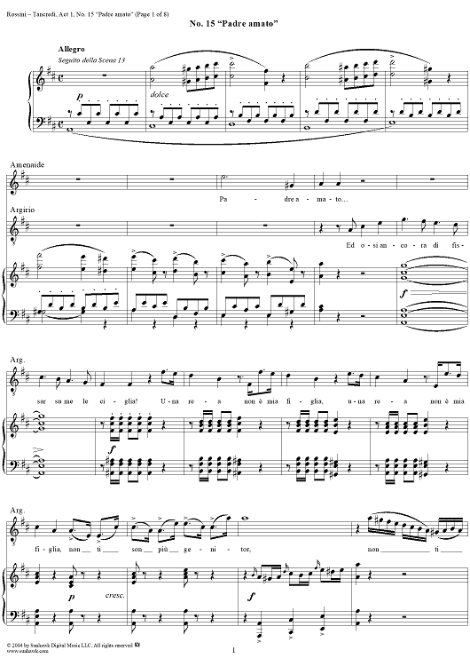 Padre amato: No. 15 from "Tancredi", Act 1, Scene 13 - Score
