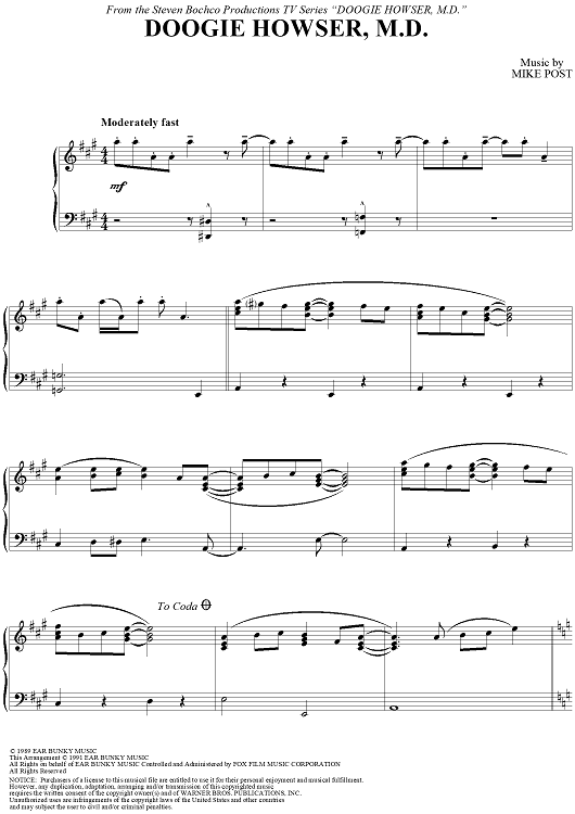 Doogie Howser, M.D. (Main Theme)" Sheet Music for Piano Solo