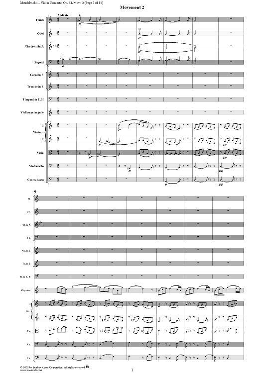 Violin Concerto in E Minor, Movement 2 - Full Score